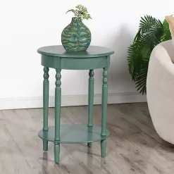 Kirklands Home Turquoise Wood Oval Emily Accent Table Blue Best