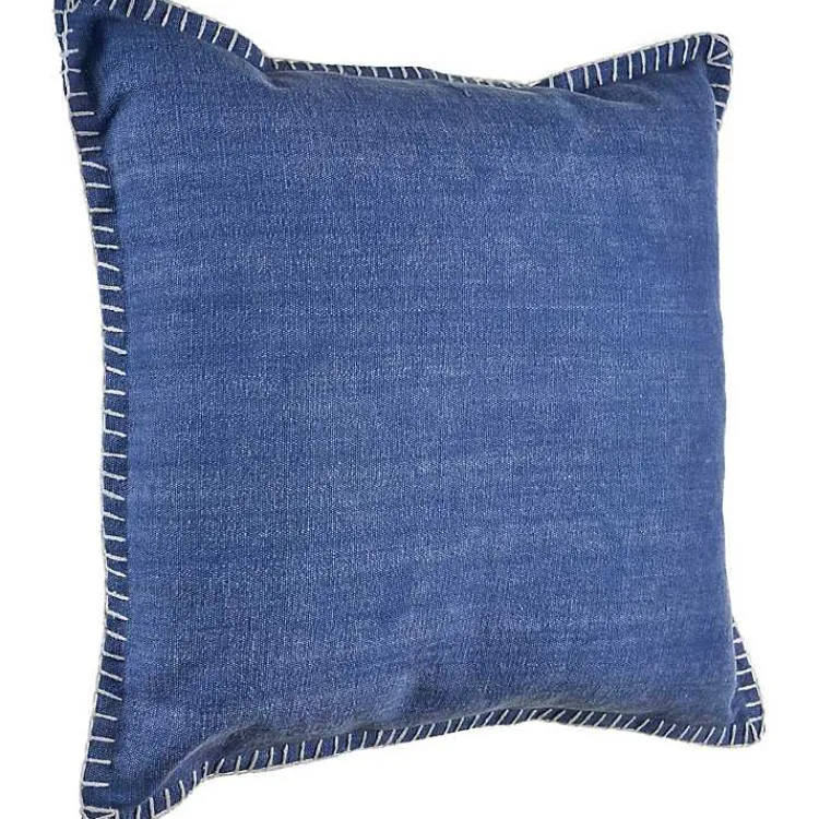 Pillows>Kirklands Home Twilight with Embroidered Edge Pillow, 24 in. Blue