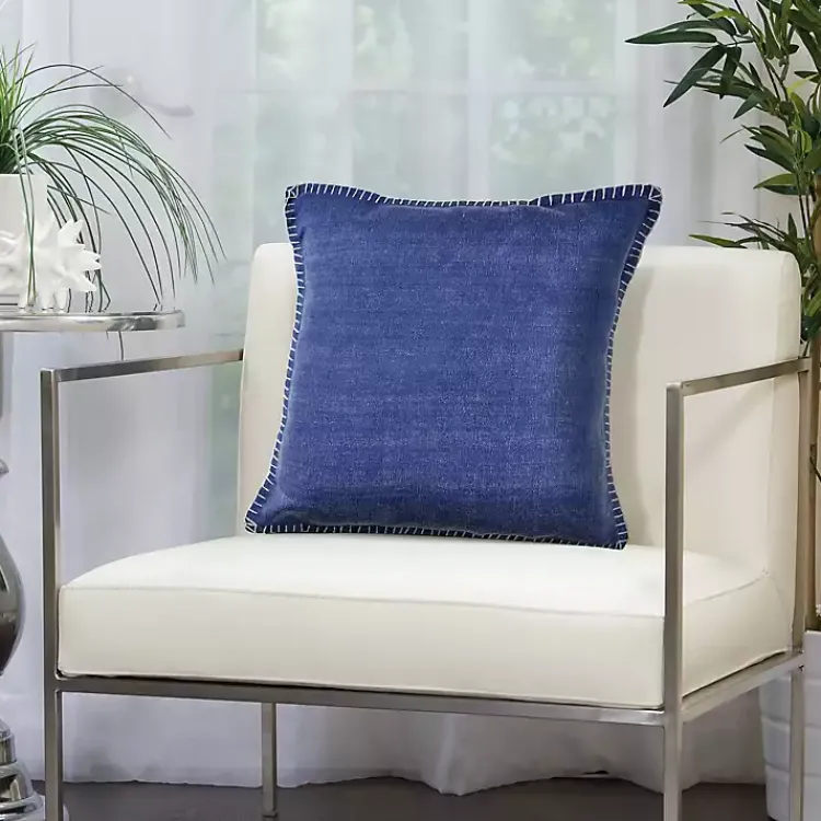 Pillows>Kirklands Home Twilight with Embroidered Edge Pillow, 24 in. Blue