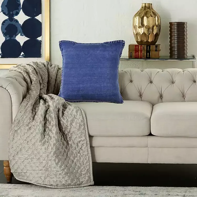 Pillows>Kirklands Home Twilight with Embroidered Edge Pillow, 24 in. Blue