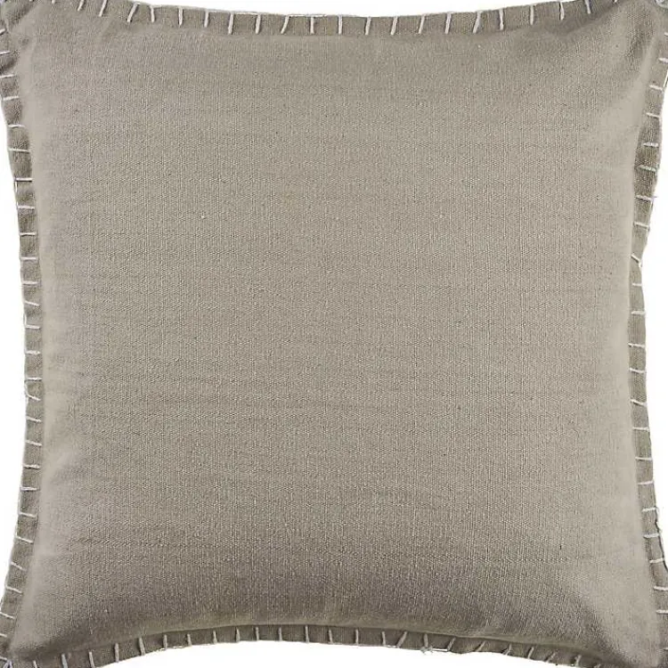 Pillows>Kirklands Home Twine Embroidered Edge Pillow, 24 in. Brown