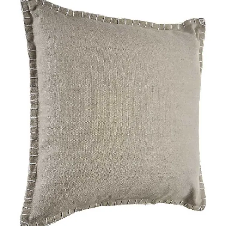 Pillows>Kirklands Home Twine Embroidered Edge Pillow, 24 in. Brown
