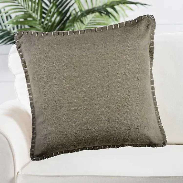 Pillows>Kirklands Home Twine Embroidered Edge Pillow, 24 in. Brown