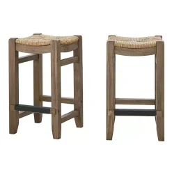 Kirklands Home Twisted Seagrass and Wood Counter Stools, Set of 2 Tan Discount