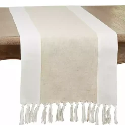Kirklands Home Two Tone Tan and White Table Runner, 72 in. Clearance