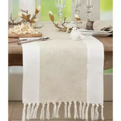 Kirklands Home Two Tone Tan and White Table Runner, 90 in.
