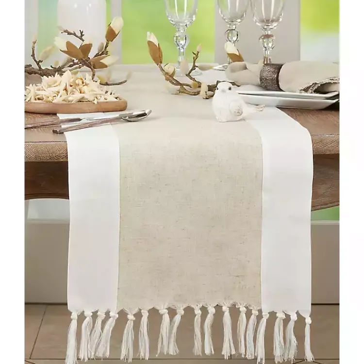 Kirklands Home Two Tone Tan and White Table Runner, 90 in.