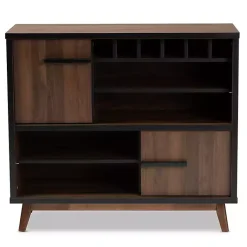Kirklands Home Two Tone Walnut Wood Wine Storage Cabinet Clearance