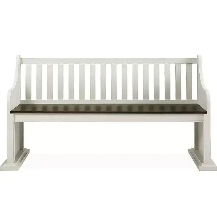Kirklands Home Two-Tone Dark Oak and Ivory High Back Wooden Bench White Best