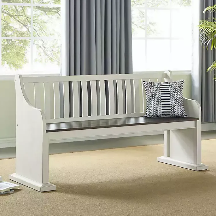 Kirklands Home Two-Tone Dark Oak and Ivory High Back Wooden Bench White Best