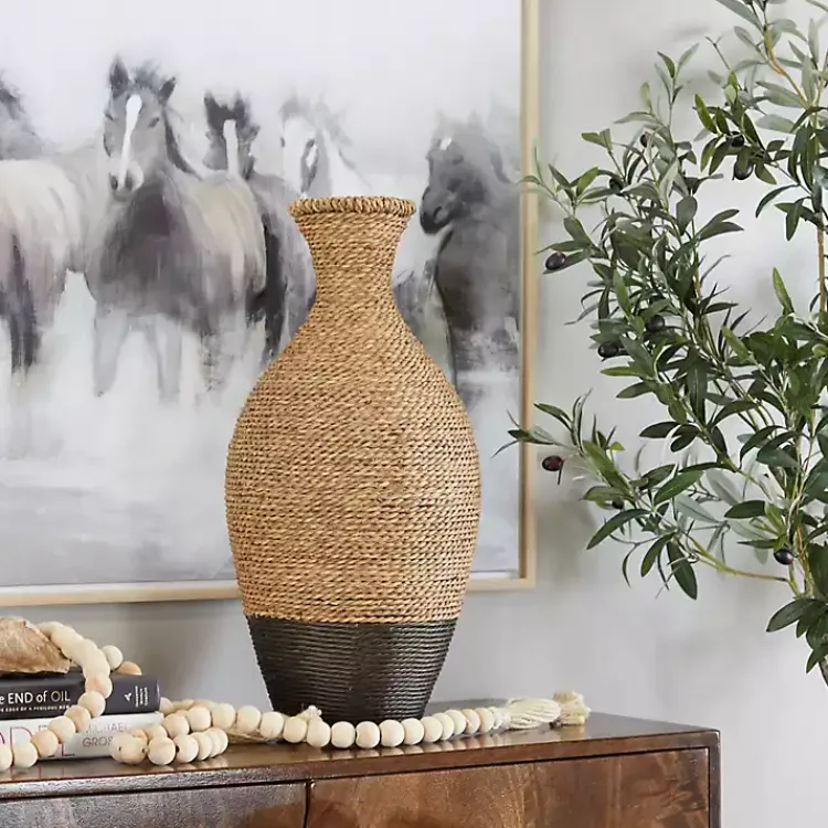 Vases>Kirklands Home Two-Toned Natural Seagrass Floor Vase, 21 in.