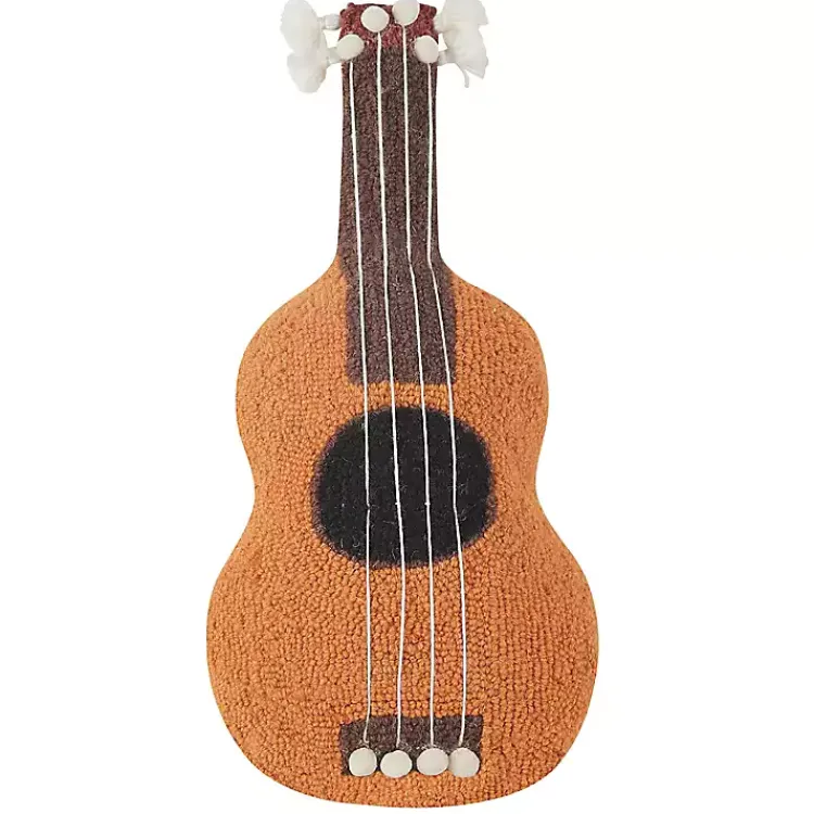 Pillows>Kirklands Home Ukulele Shaped Hooked Wool Pillow Brown