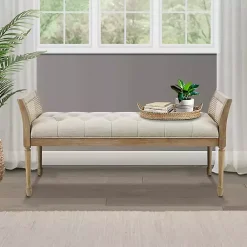 Kirklands Home Upholstered Cane Martha Stewart Isla Bench Tan New
