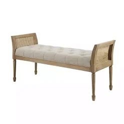 Kirklands Home Upholstered Cane Martha Stewart Isla Bench Tan New