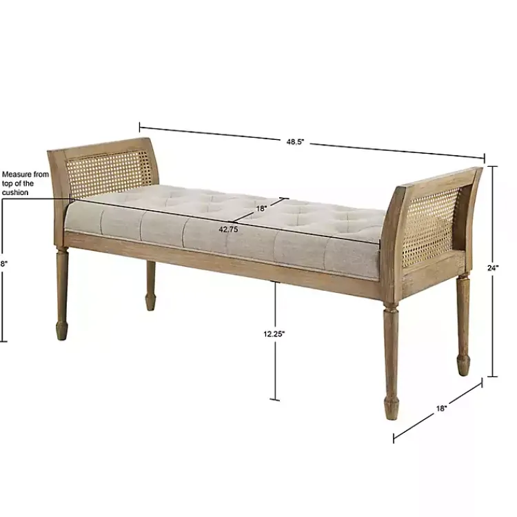 Kirklands Home Upholstered Cane Martha Stewart Isla Bench Tan New