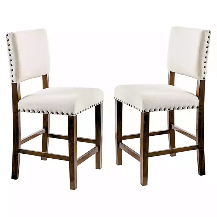 Kirklands Home Upholstered Cherry Finish Counter Stools, Set of 2 Ivory Sale