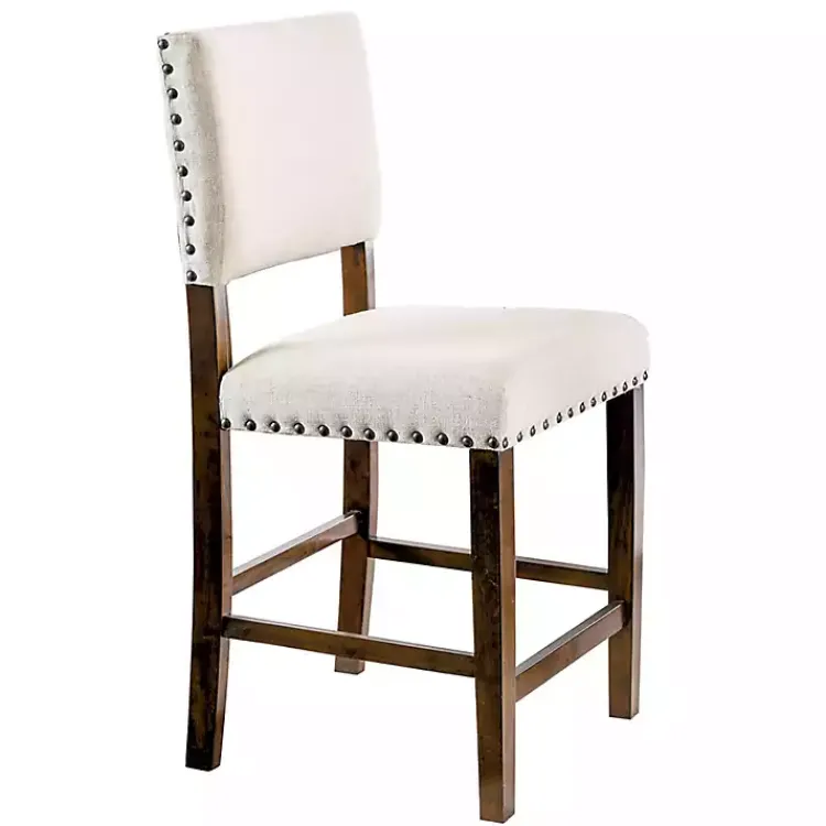 Kirklands Home Upholstered Cherry Finish Counter Stools, Set of 2 Ivory Sale
