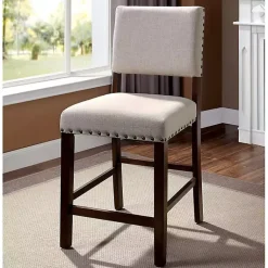 Kirklands Home Upholstered Cherry Finish Counter Stools, Set of 2 Ivory Sale