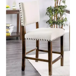 Kirklands Home Upholstered Cherry Finish Counter Stools, Set of 2 Ivory Sale