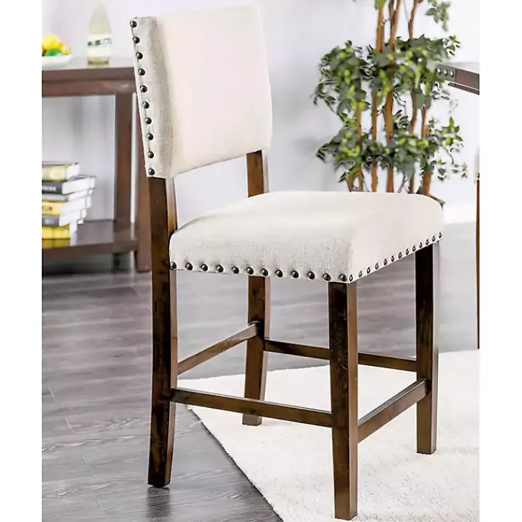 Kirklands Home Upholstered Cherry Finish Counter Stools, Set of 2 Ivory Sale