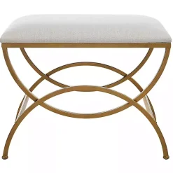 Kirklands Home Upholstered Gold Metal Arched Frame Bench White Discount