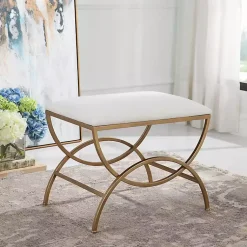 Kirklands Home Upholstered Gold Metal Arched Frame Bench White Discount