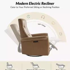 Kirklands Home Val Faux Leather Swivel Power Recliner Brown Hot