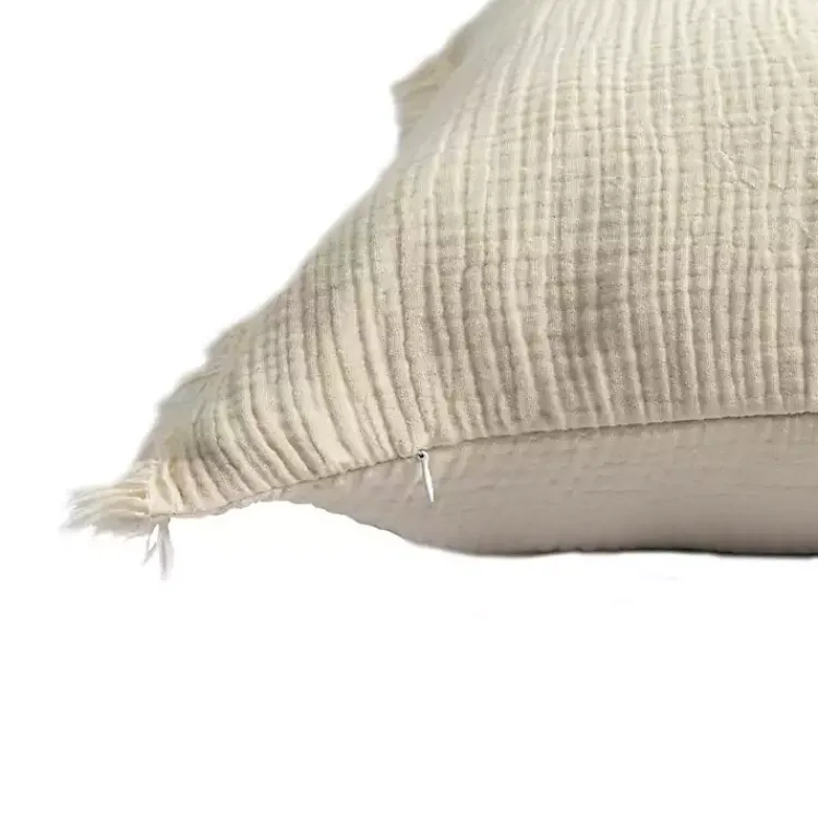 Pillows>Kirklands Home Vanilla Gauze Organic Fringe Throw Pillow Ivory