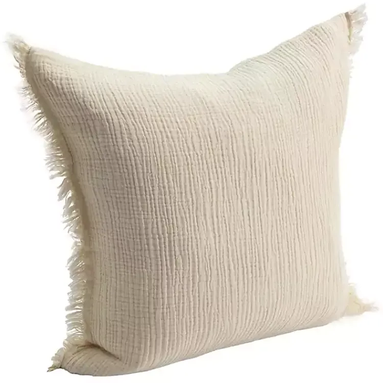 Pillows>Kirklands Home Vanilla Gauze Organic Fringe Throw Pillow Ivory