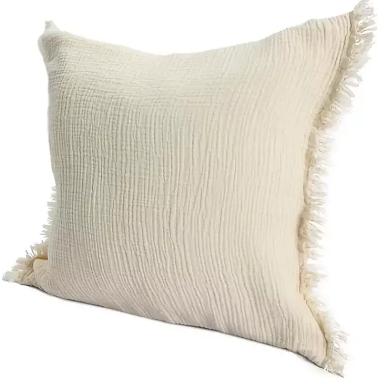 Pillows>Kirklands Home Vanilla Gauze Organic Fringe Throw Pillow Ivory