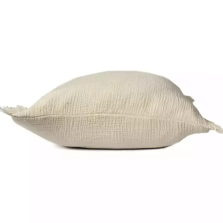 Pillows>Kirklands Home Vanilla Gauze Organic Fringe Throw Pillow Ivory