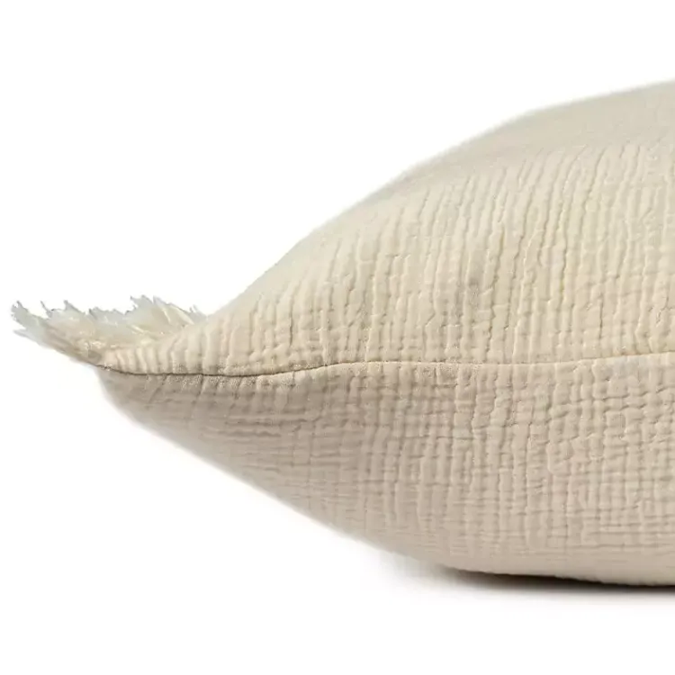 Pillows>Kirklands Home Vanilla Gauze Organic Fringe Throw Pillow Ivory