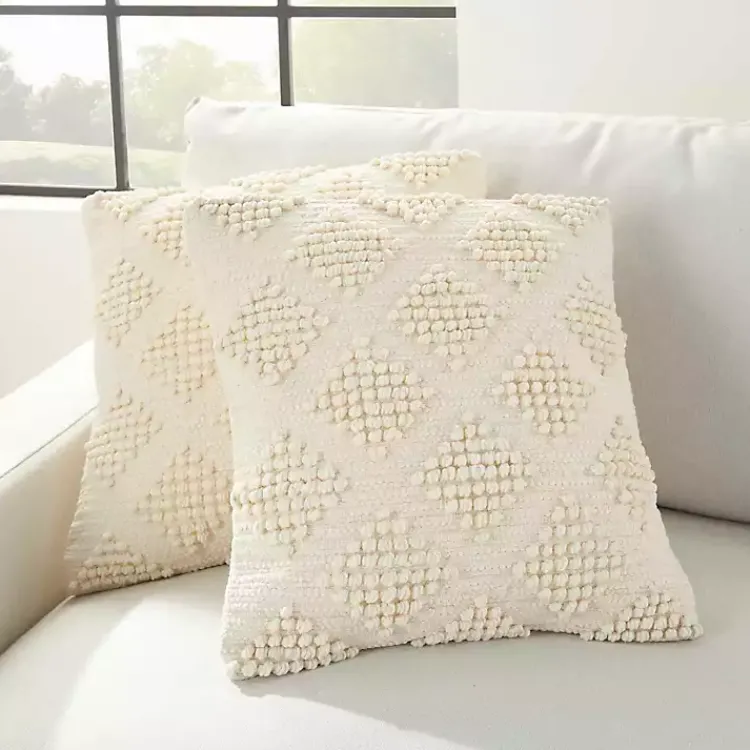 Pillows>Kirklands Home Vanilla Knotted Diamond Throw Pillows, Set of 2 Ivory