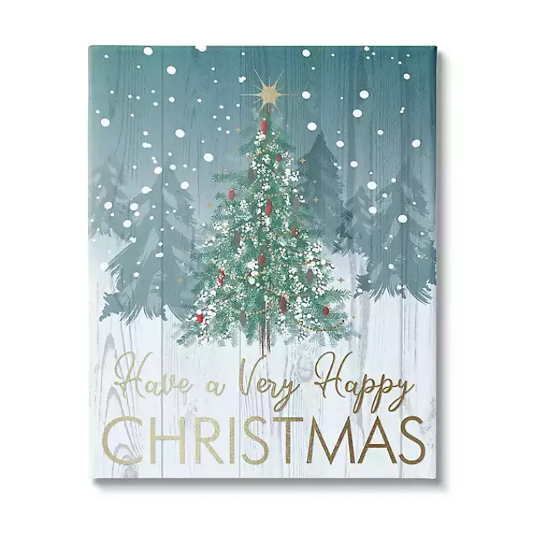 Christmas Art & Wall Decor>Kirklands Home Very Happy Christmas Tree Canvas Wall Plaque
