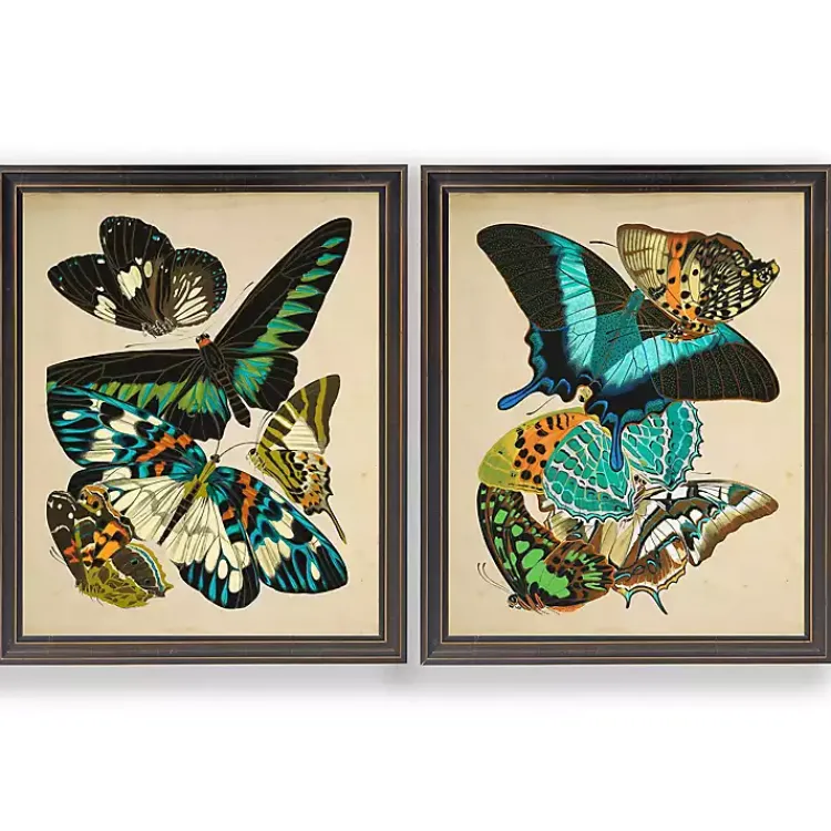 Kirklands Home Vintage Butterflies II Framed Art Prints, Set of 2 Multi New