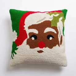 Christmas Pillows>Kirklands Home Vintage Cheerful Santa Hooked Christmas Pillow