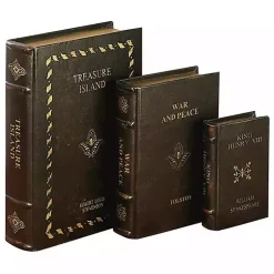 Baskets & Boxes>Kirklands Home Vintage Classics Faux Leather Book Boxes, Set of 3 Brown