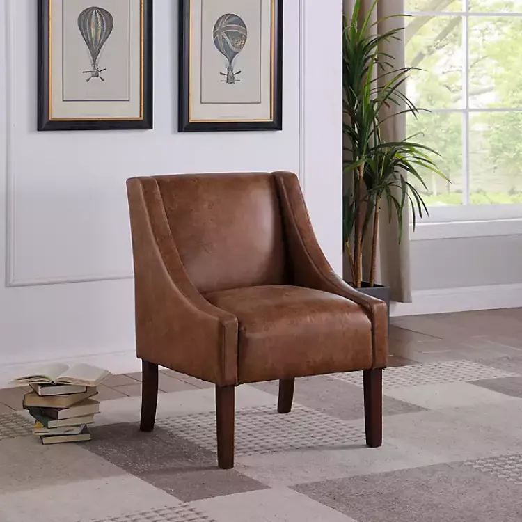 Kirklands Home Vintage Faux Leather Swoop Accent Chair Brown Sale