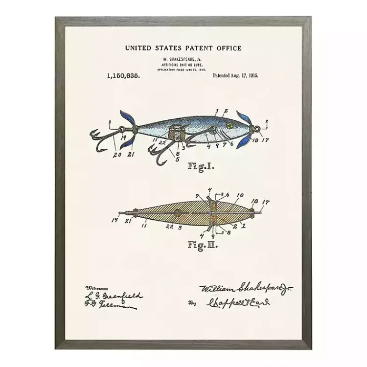Kirklands Home Vintage Fishing Lure Patent Framed Art Print Clearance