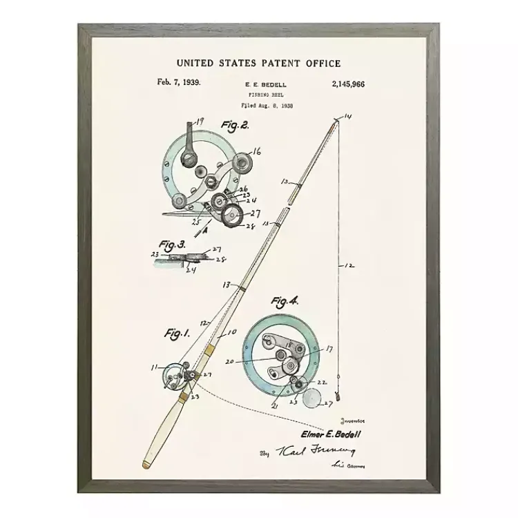 Kirklands Home Vintage Fishing Reel Patent Framed Art Print Best