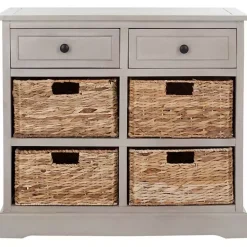 Kirklands Home Vintage Cabinet with Woven Baskets Gray Clearance