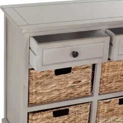 Kirklands Home Vintage Cabinet with Woven Baskets Gray Clearance