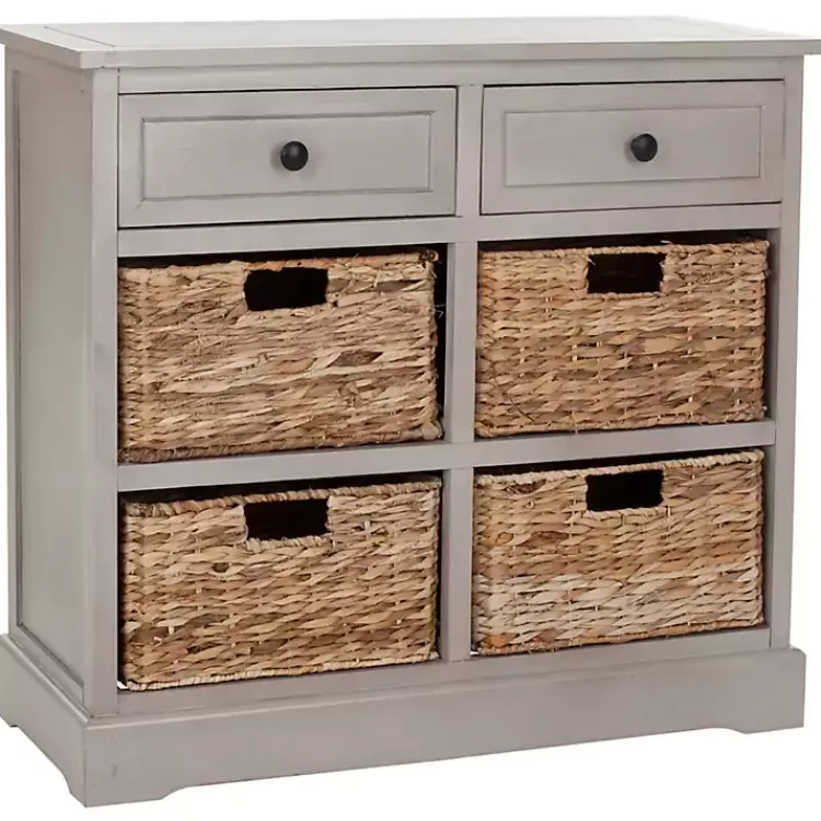 Kirklands Home Vintage Cabinet with Woven Baskets Gray Clearance