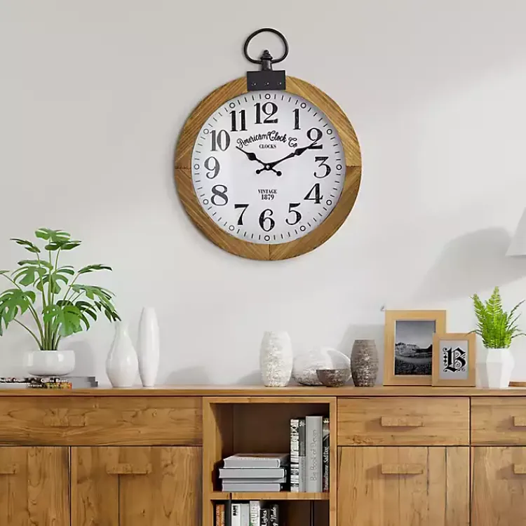 Kirklands Home Vintage Pocket Watch Wooden Wall Clock Clearance