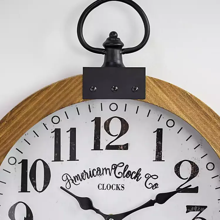 Kirklands Home Vintage Pocket Watch Wooden Wall Clock Clearance