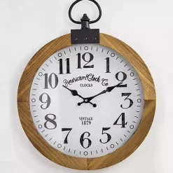 Kirklands Home Vintage Pocket Watch Wooden Wall Clock Clearance