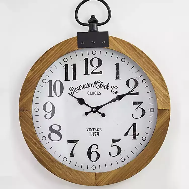 Kirklands Home Vintage Pocket Watch Wooden Wall Clock Clearance