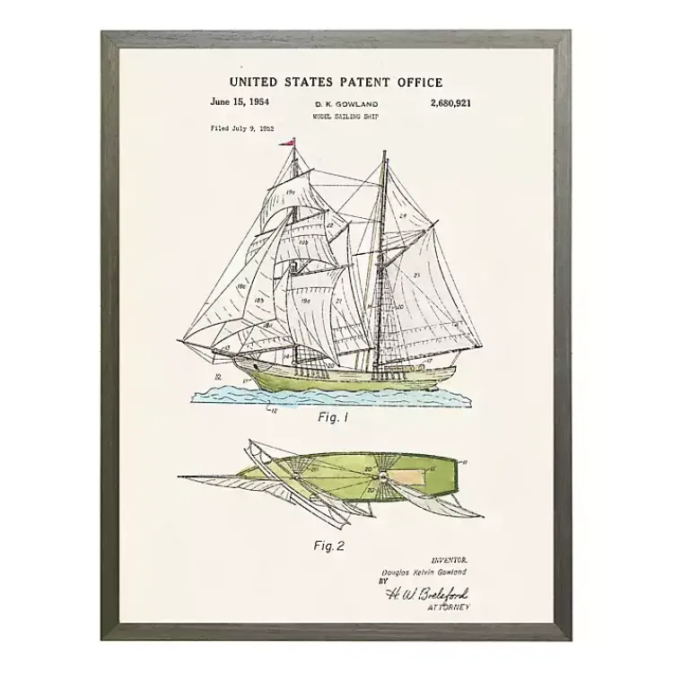 Kirklands Home Vintage Sailing Ship Patent Framed Art Print Best
