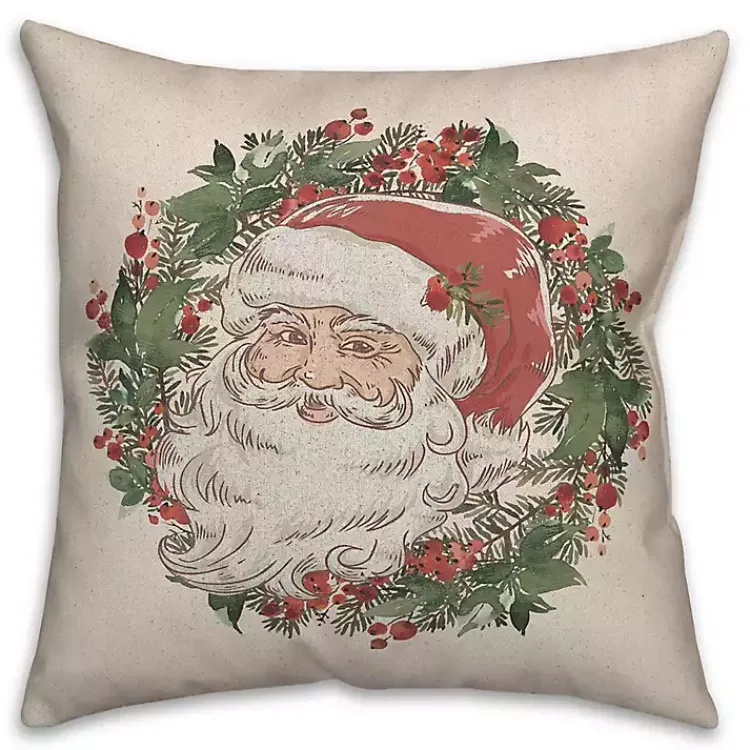 Christmas Pillows>Kirklands Home Vintage Santa Wreath Throw Pillow