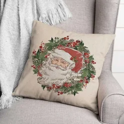 Christmas Pillows>Kirklands Home Vintage Santa Wreath Throw Pillow
